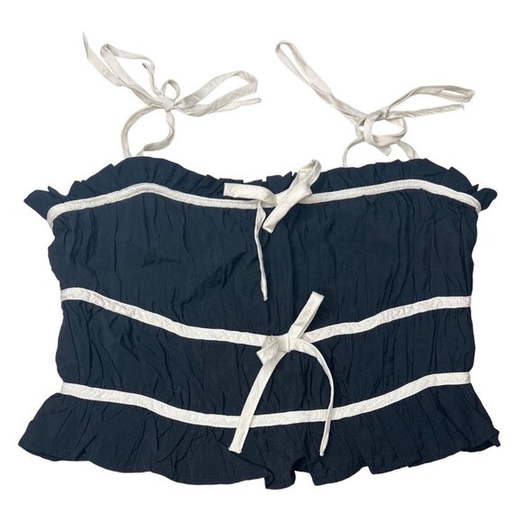 Twenty/Thirty Tops - Twenty/Thirty Black & White Tie-Strap Ruffle Top Large